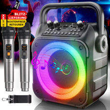 ✅ LED Karaoke Anlage Maschine 2 Mikrofonen Karaoke Box Bluetooth Lautsprecher