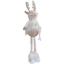 Hirsch Deko Figur 56cm groß stehend Rentier Elch Weihnacht Winter beige weiß
