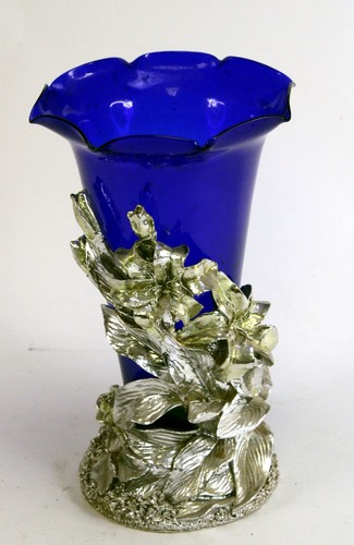 Glasvase blau mit silber - blau,