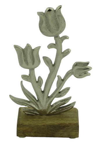 Deko metall blume auf holz - deko,
