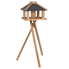 Vogelhaus Lina mit Futtersilo und Ständer, natur/grau Holz Futterhaus Vogel