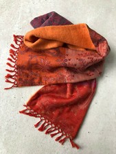 taj Wood & Scherer Schal unbenutzt Wolle orange 160 x 25 cm Fransen Wendeschal