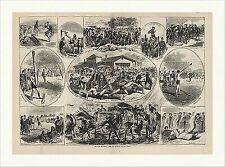 Schottische Volksspiele Leo v. Elliot Dudelsack Schottenrock Holzstich C 0074