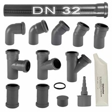 DN 32 HT Rohr Abwasserrohr Abflussrohr Bogen Muffe Abzweig Stopfen Winkel DN32