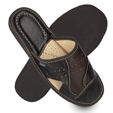 Hausschuhe Herren offen Pantoletten braun Leder Open-Toe Gr. 40-46 filsko Rimini