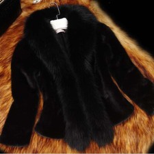 Damen Plüsch Kunst Fox Pelzjacke Strickjacke Fleece Mantel Fell Außen Weich Mode