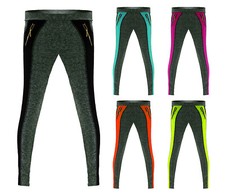 Damen Leggings Reißverschluss Neon Farben Lang Leggins Sport Yoga Fitness 1820