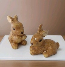 2 Keramikhasen Braun 10cm Groß Osterhasen Deko Hase Liegend Sitzend Bunny Deko