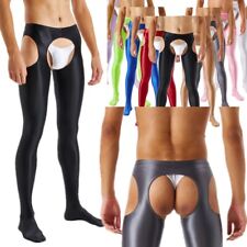Freebily Herren Glänzende Strumpfhose Offener Schritt Glossy Strapsen Strümpfe