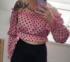 Boohoo Crop Top Bluse Chiffon gesmokt Gr. S