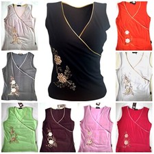 Damen  Top Bluse T-Shirt Oberteil mit  Stickerei Stretch Gr. M-XXL