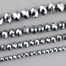 Edelstein Perlen Kristall Rondelle Spacer Silber facettiert Strang 4/6/8/10mm