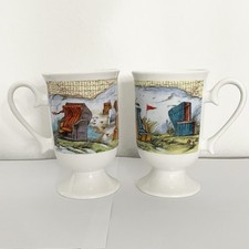 Vintage Kaffeebecher Strandkorb Motiv Nordsee Ostseemaritim Souvenir 200ml