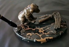 Antike 2,1Kg Bronzefigur auf Marmor sign: H. Pagen - Hund Welpe u. Peitsche