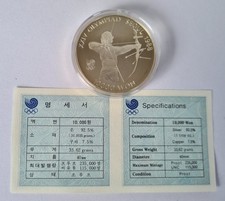 1 UNZE Südkorea 10000 Won Bogenschießen Olympiade 1988 Seoul 925 Silber PP -(121