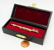 Puppenstubenflöte Metallinstrument mit schwarzem Koffer Maßstab 1:12 Musik 349 tumdee