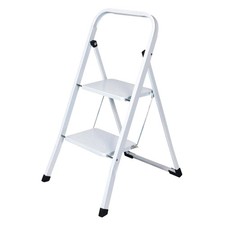 Stahl Klapptritt Haushaltsleiter Leiter mit 2 Stufen weiß für bis zu 150 kg