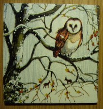 Deko HDF - Tiere Natur Vögel Garten Eule Kauz Reh Schnee Winter