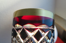 Überfangglas rubinrot mit Goldrand Becher Vase Trinkglas antik