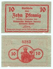 ⛧REINERZ 1918 in Schlesien / DUSZNIKI ZDRÓJ: "Mechanische Weberei", 10 PFENNIG