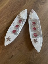 2 Dekoschiffe Kerzenschiffe maritime Deko weiß Muschelndeko NEU OVP