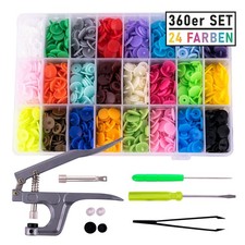 pajoma 360er T5 Druckknöpfe Set 24 Farben + Zange (T3,T5,T8) Snaps Druck Knöpfe