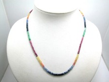 RUBIN SMARAGD SAFIR FACETTIERTE RONDELL EDELSTEINKETTE LUXUS IM VERLAUF T885