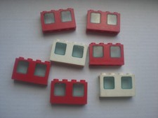 Lego 7x 4863c01 Fenster weiß rot Scheibe trans blau siehe Bild