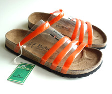 neu BETULA BIRKENSTOCK Damen Sandalen Slides STRIPES Orange EU38 UK5 schmal