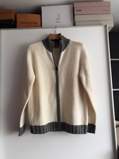 J. D. Fielding Damen Strick Jacke Neu Gr L  Weiss Grau 100% Lammwolle Leicht