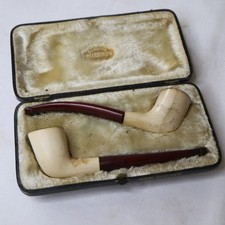 1 Paar Meerschaum Bernstein Pfeifen, 12 cm im Etui     A7