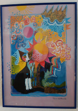 XL Rosina Wachtmeister Bild Kunstdruck mit Goldfolie *Katze mit Sonnenblume*