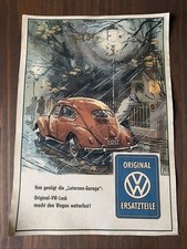 Reklame Werbung Volkswagen VW Käfer Litfaßsäule Plakat 1950er alter Druck