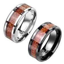Edelstahl Ring Damen Herren Band Fingerring Holz Inlay Holzmaserung Partnerringe