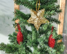 Bastelset - Großer Styropor-Stern und zwei Zapfen mit Pailletten rot/gold