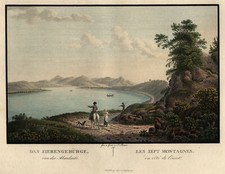 Siebengebirge Abendseite Original kolorierter Kupferstich Roux 1826