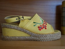 Bast Sandale 40 Sandalette gelb 70er Boho Hippie TRUE VINTAGE wedges sandals 70s