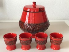 Pottery Keramik: Topf, Bowle Set, Punsch Set, rot glasiert 70er Vintage Fat Lava