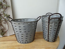 OB005 Großer Oliveneimer ~ Eisenkorb ~ Olivenkorb ~ olive bucket Zinkwanne OVAL