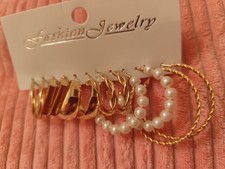 Ohrringe Creolen 6 Paar Gold verschiedene Formen und Größen Neu Perlen Stecker 