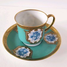 Sammeltasse Hutschenreuther Selb Golddekor & Blumen 2-tlg Tasse Untertasse 1950s