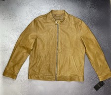 Thursday Herren braune Racer Lederjacke mit durchgehendem Reißverschluss Größ...