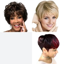 NEU Damen Volle Kurz Perücken Glatte Bob Haar Perücken Gelockt Wig Party Mode