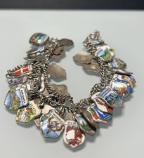 Altes Silber-Bettelarmband 50 Anhänger Emaillemalerei Wappen Anhänger