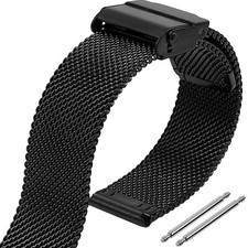 Edelstahl Milanaise Mesh-Uhrenarmband 10 12 14 16 18 20 22 24 mm Schwarz Metall