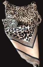 Damen Tasche Echtes Leder +Börse passendes Halstuch LEOPARDEN Muster Abendtasche