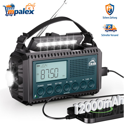Kurbelradio mit 12000mah - kurbelradio, akku