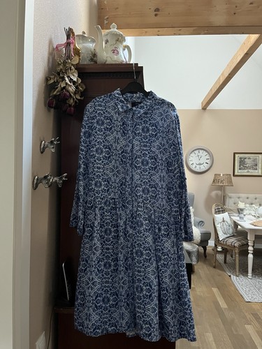 Kleid leinen blau weiß - kleid, gr.38
