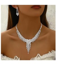 Halskette Ohrringe 2er Set Zirkonia Strass Glitzer Braut Schmuck