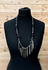 Statement Halskette Kette Collier Bettelkette Lagenlook schwarz/silber Anhänger